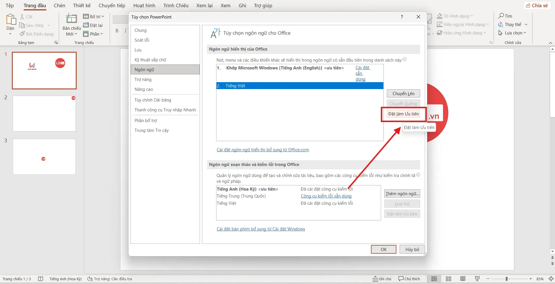 Chuyển ngôn ngữ sang tiếng Việt