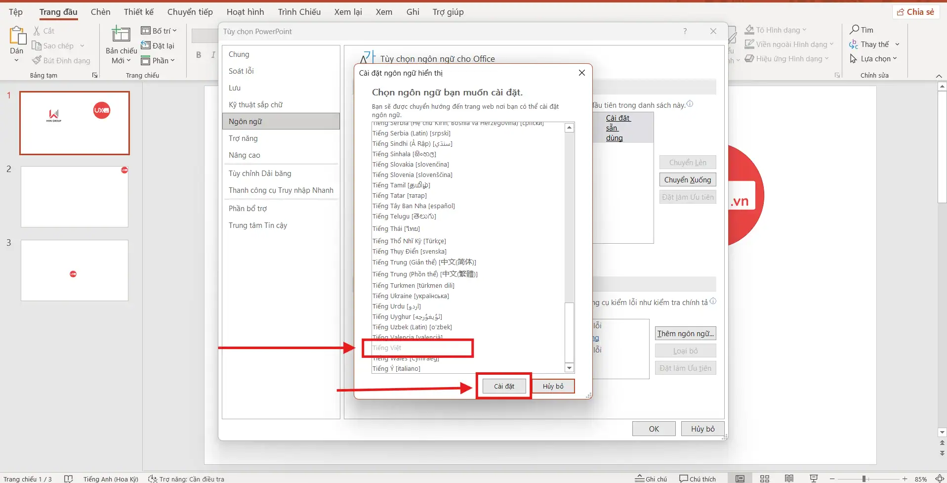 Chuyển sang tiếng Việt trong Ppt