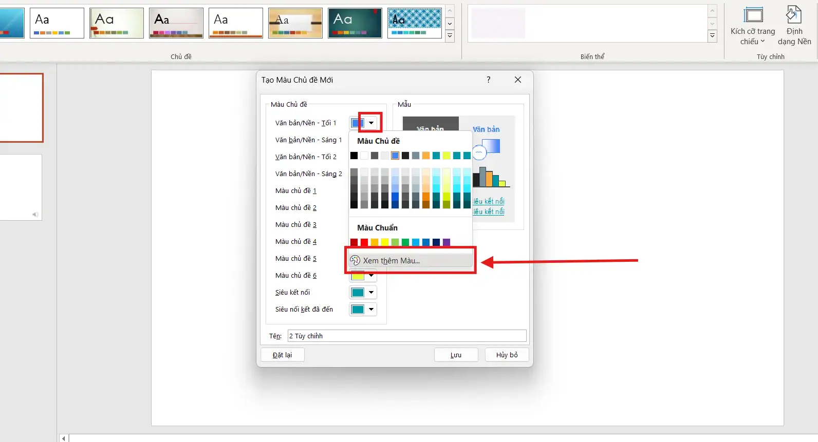 Cách thay đổi màu sắc trong trình chiếu PowerPoint nhanh và chuyên nghiệp 4 Điều chỉnh màu chủ đề