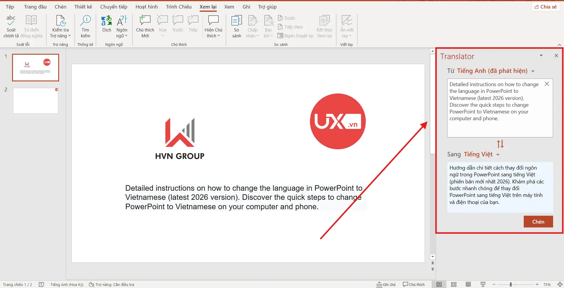 Dùng công cụ translator