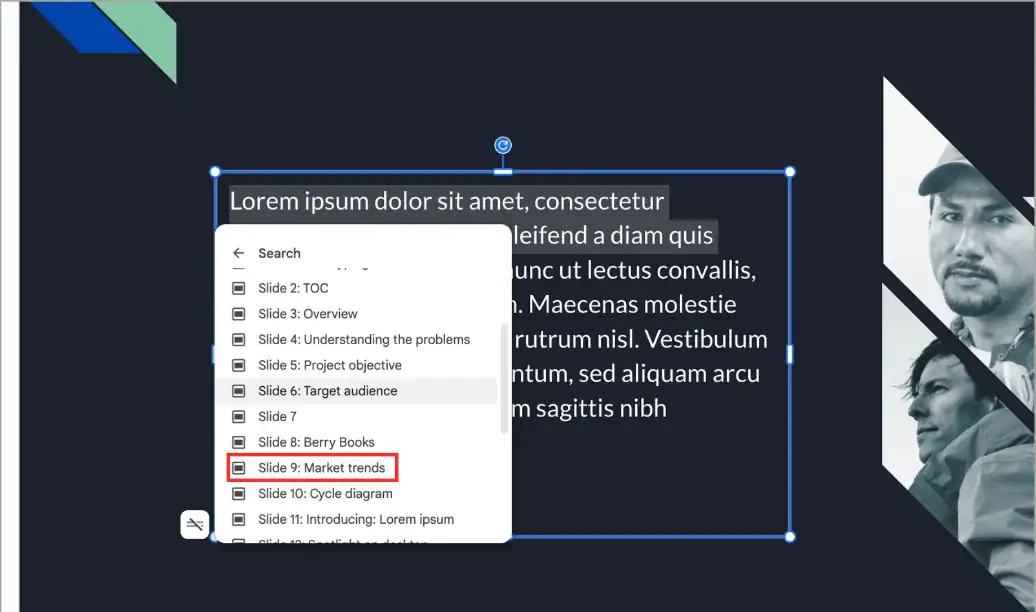 Cách thêm link dẫn ở Google Slides đơn giản, nhanh chóng cho người mới 9 Chọn Slides muốn chuyển