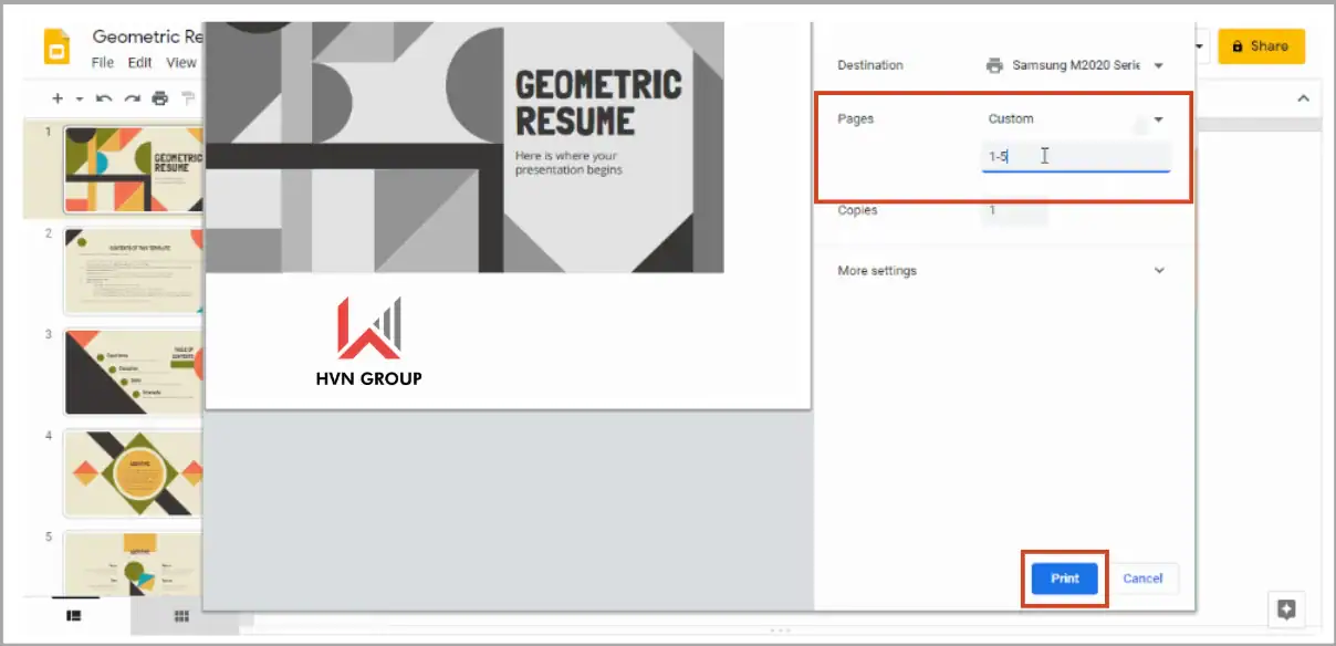 Hướng dẫn cách in bài trình chiếu ở Google Slides