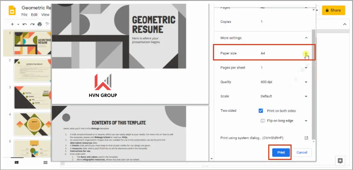 Hướng dẫn cách in bài trình chiếu ở Google Slides