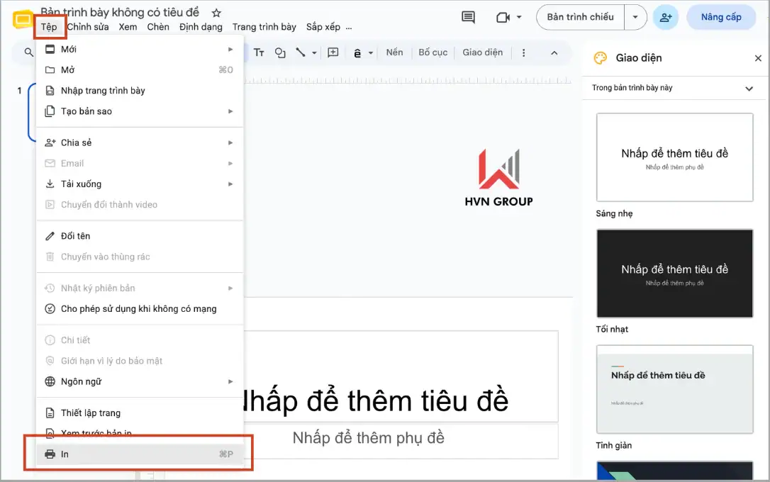 Hướng dẫn cách in bài trình chiếu ở Google Slides