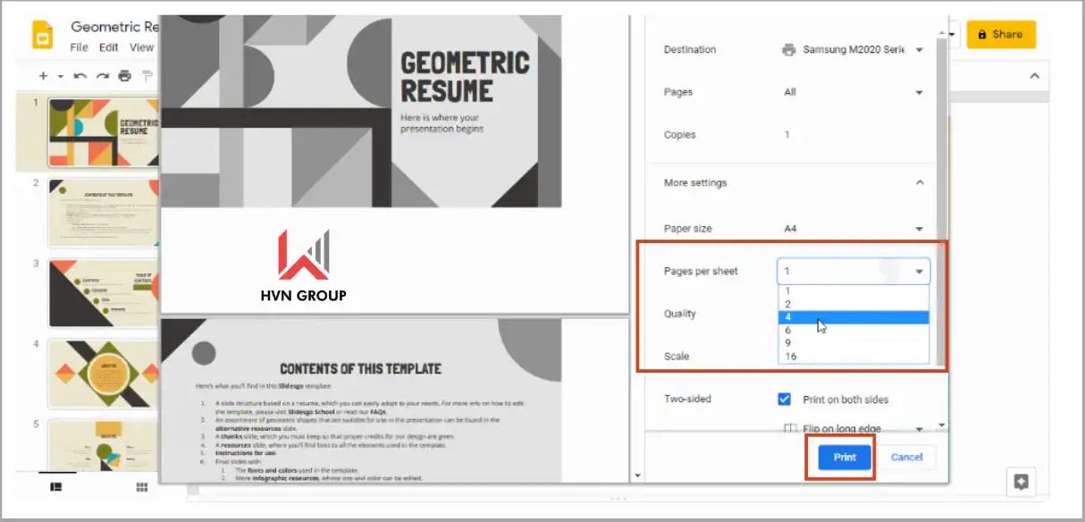 Hướng dẫn cách in bài trình chiếu ở Google Slides