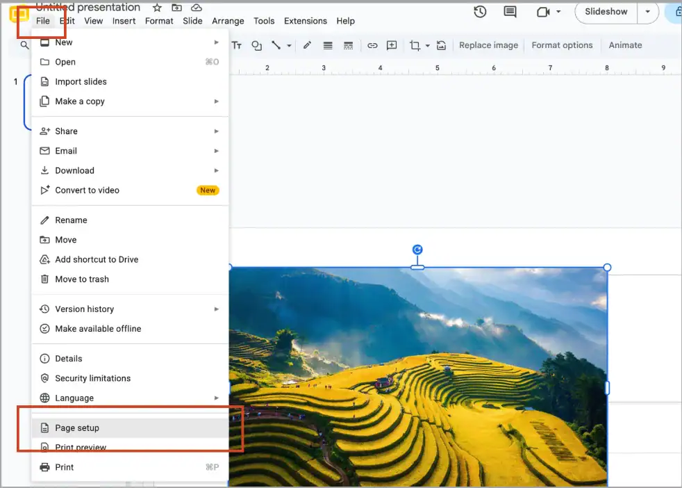04 Cách giảm kích thước tệp Google Slides nhanh chóng và hiệu quả 5 Thay đổi tỷ lệ khung hình