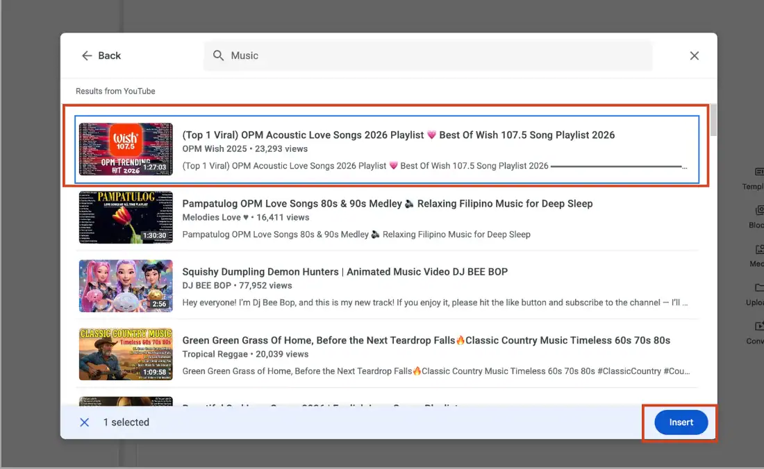 04 Cách giảm kích thước tệp Google Slides nhanh chóng và hiệu quả 9 Tìm kiếm video muốn chèn