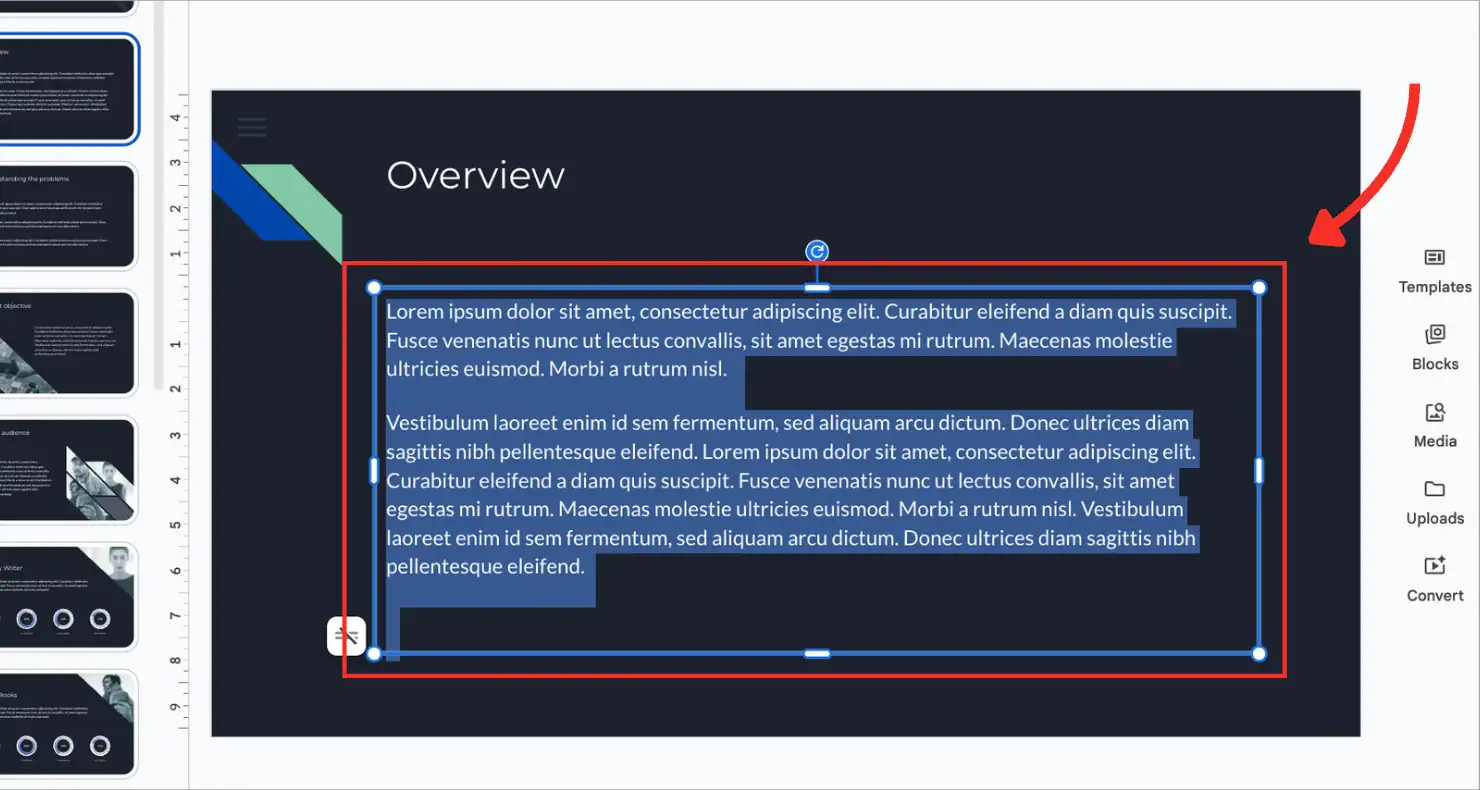 Chuyển nội dung trở lại Google Slides