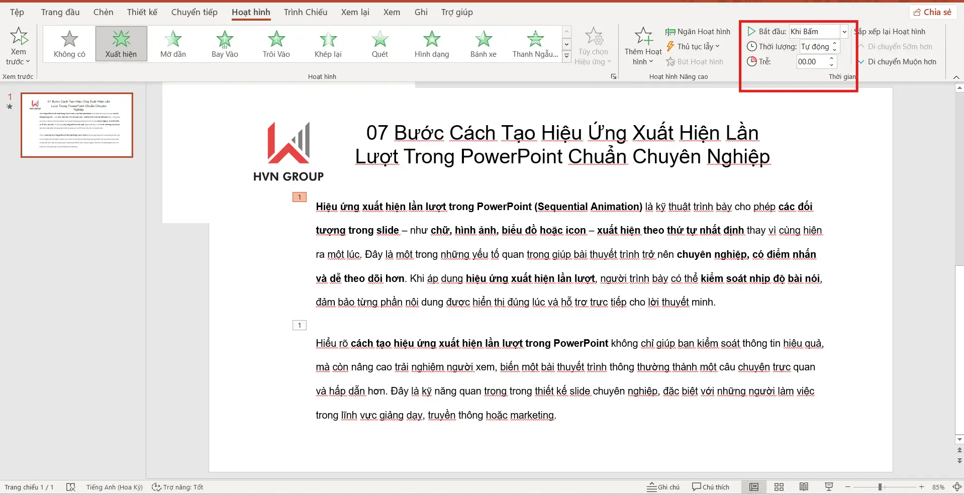 Cách chỉnh tốc độ cho hiệu ứng xuất hiện trong PowerPoint