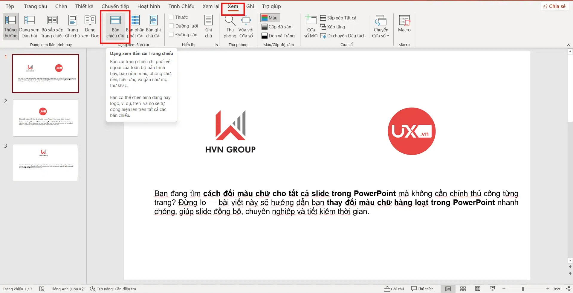 Cách đổi màu chữ cho tất cả slide trong PowerPoint - Hướng Dẫn Chi Tiết 2025 5 Cách đổi màu chữ cho tất cả Slide trong PowerPoint bằng Slide Master