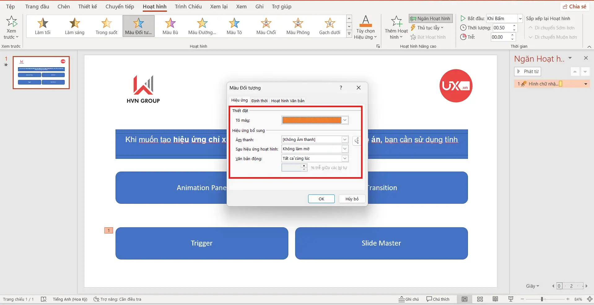 Cách tạo hiệu ứng câu trả lời đúng trong PowerPoint