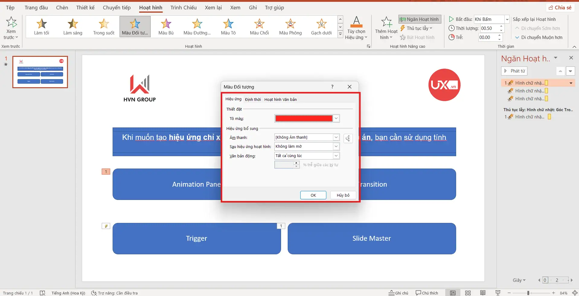 Cách tạo hiệu ứng câu trả lời sai trong PowerPoint