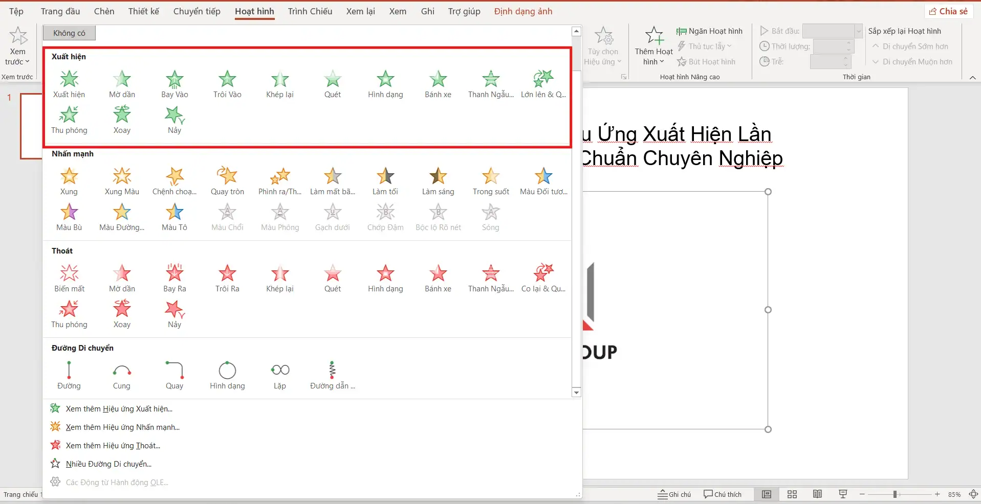 Cách thêm hiệu ứng xuất hiện trong PowerPoint