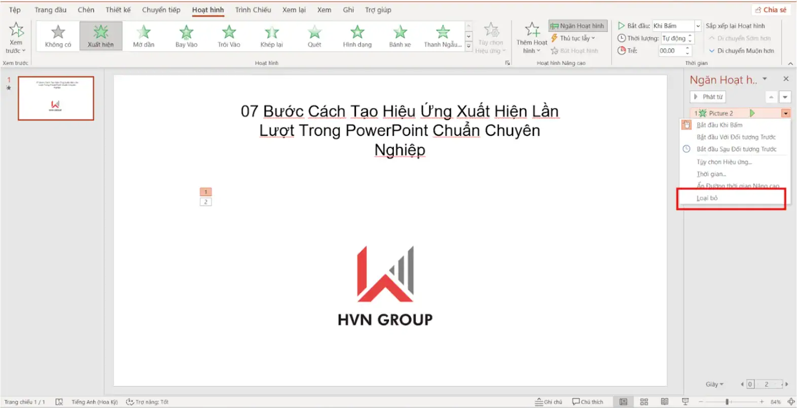 Cách xóa hiệu ứng trong PowerPoint