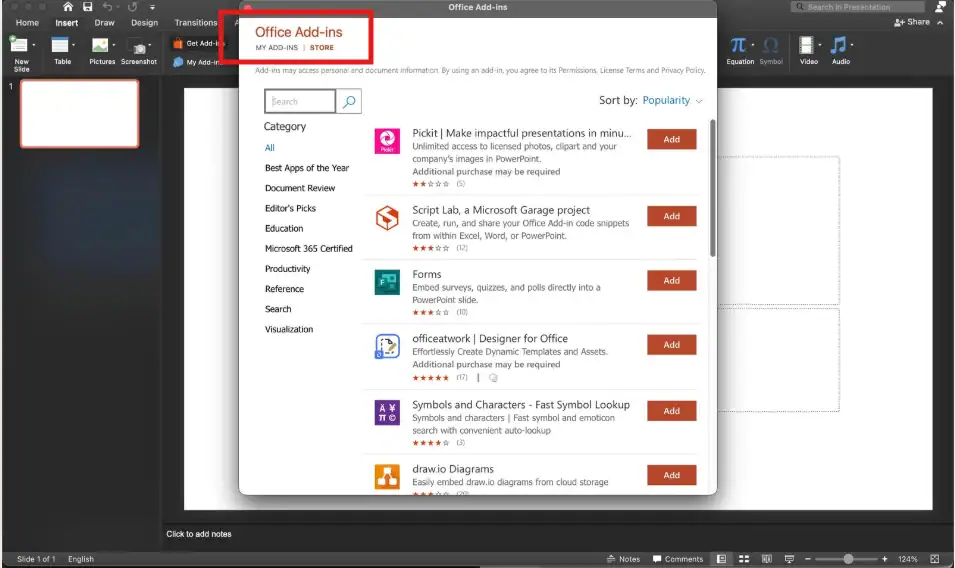 Chèn Sticker bằng Add-in hoặc Ppt Online