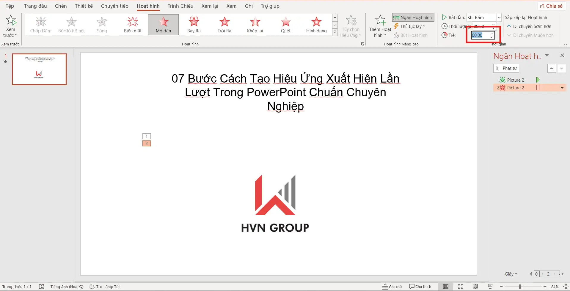 Điều chỉnh thời gian trong PowerPoint