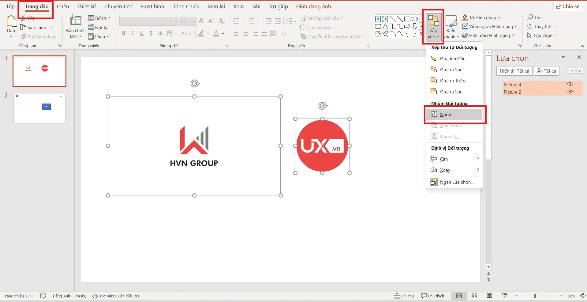 Tại sao không group được trong PowerPoint? Nguyên nhân & cách khắc phục 12 Group nhanh qua thanh công cụ