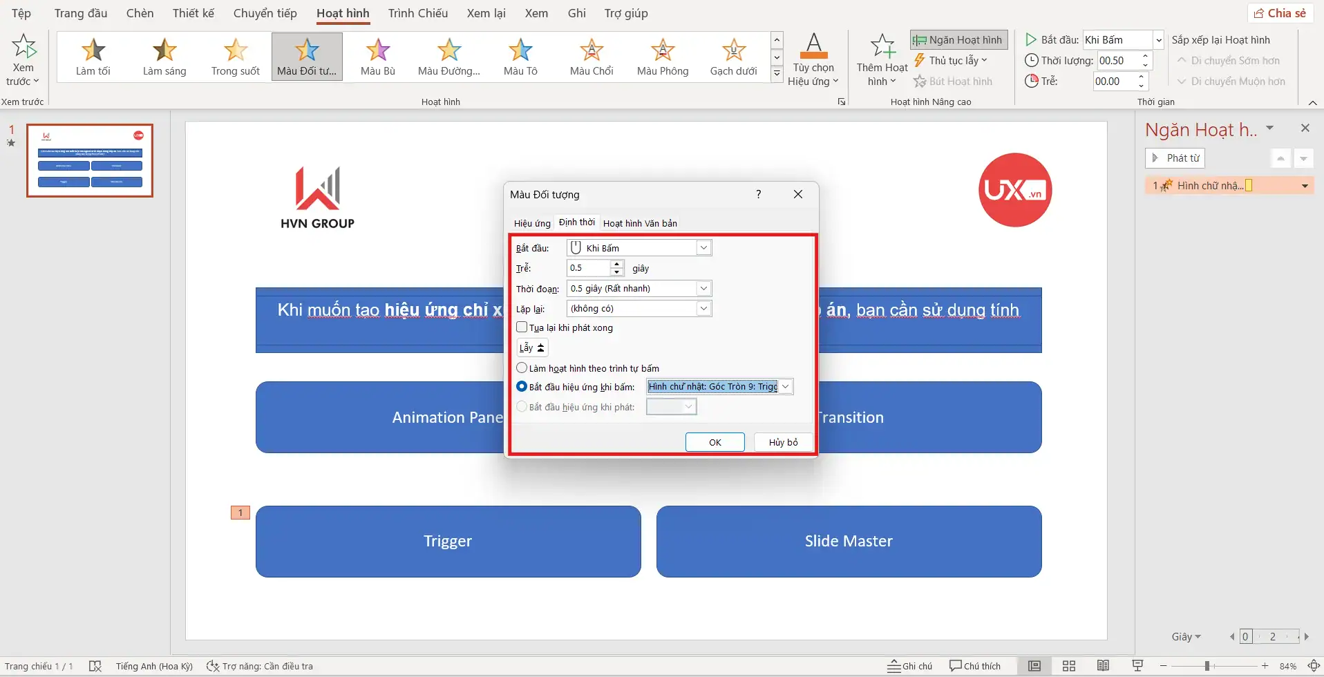 Tạo hiệu ứng câu trả lời đúng trong PowerPoint