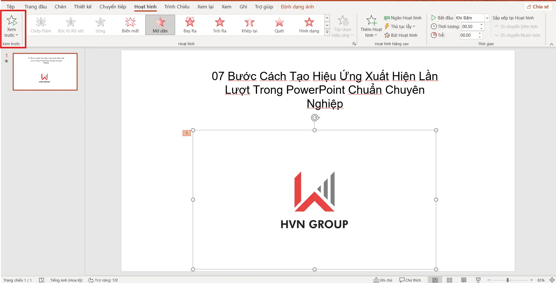 Xem thử hiệu ứng biến mất trong PowerPoint
