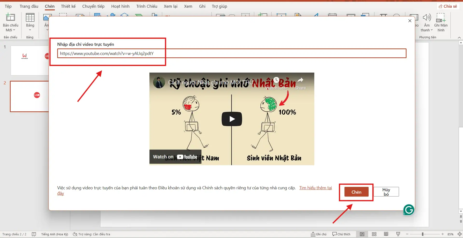 Cách Chèn Link YouTube Vào PowerPoint Nhanh Và Dễ Hiểu Cho Người Mới 5 Cách chèn link Youtube vào Ppt bằng tính năng Insert Online