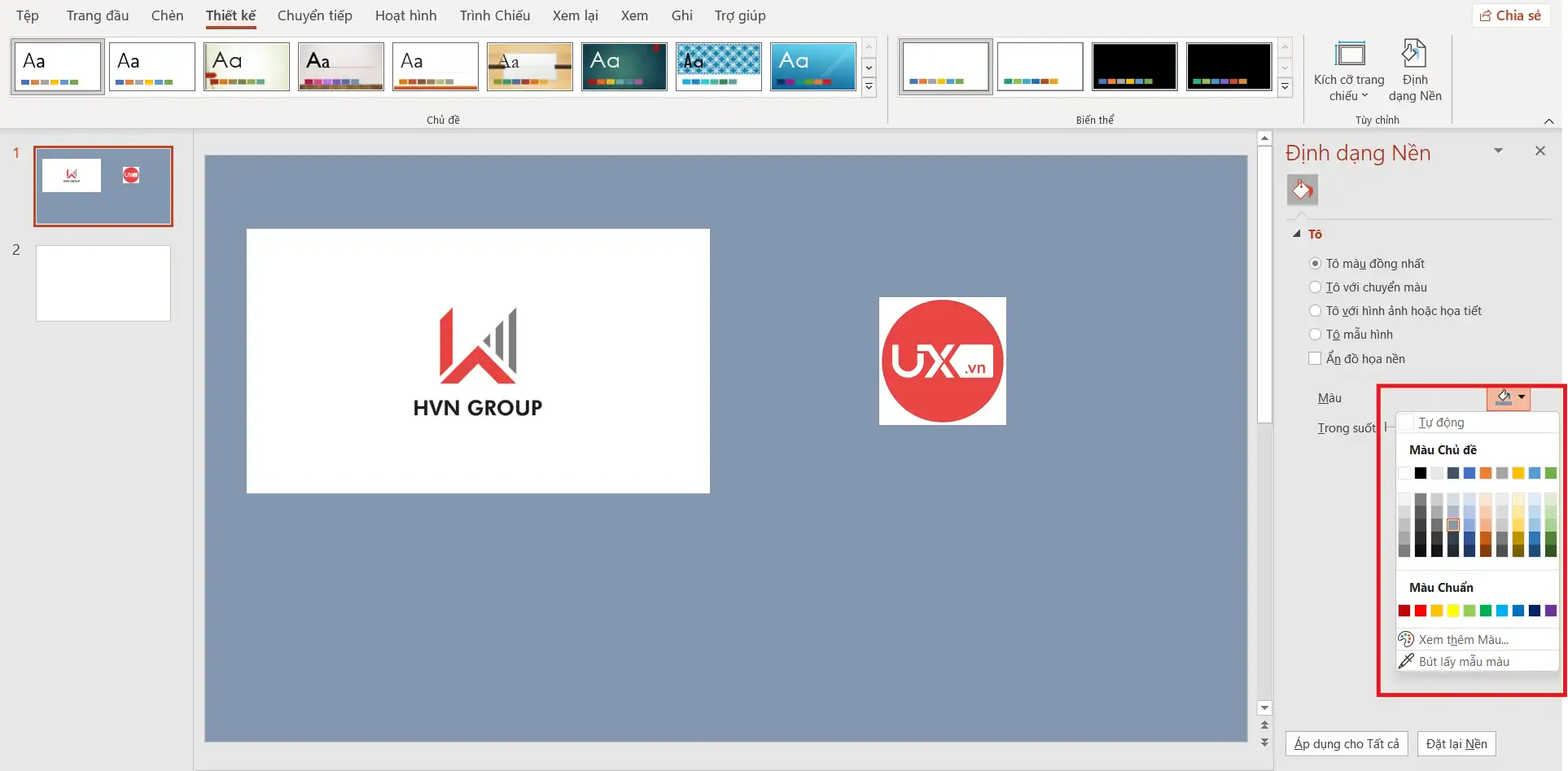 Cách Đổi Nền 1 Slide Trong PowerPoint – Hướng Dẫn Chi Tiết Cho Người Mới 9 Cách đổi nền 1 Slide trong Ppt nhanh bằng Theme Colors
