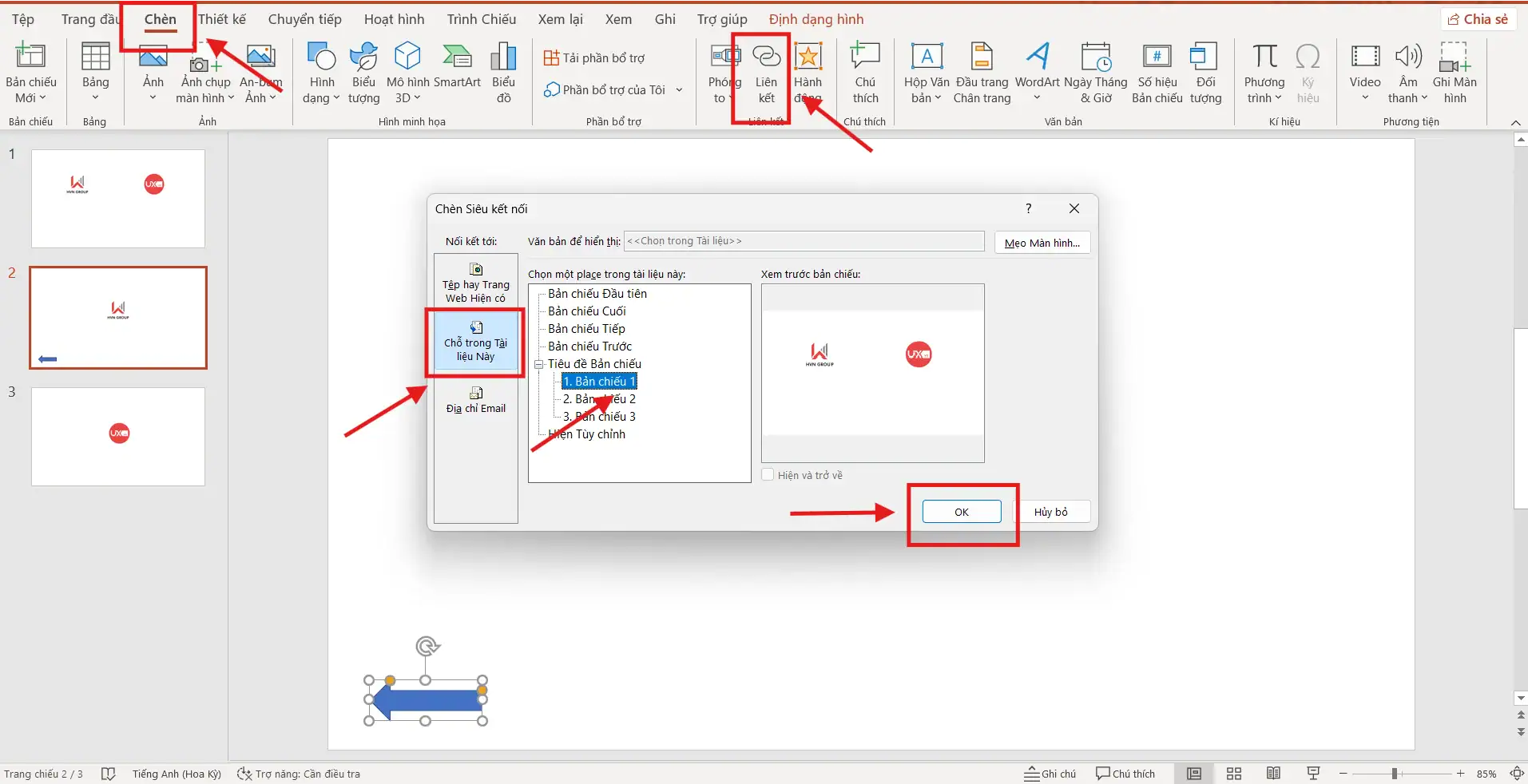 Cách tạo liên kết trở về trong Ppt