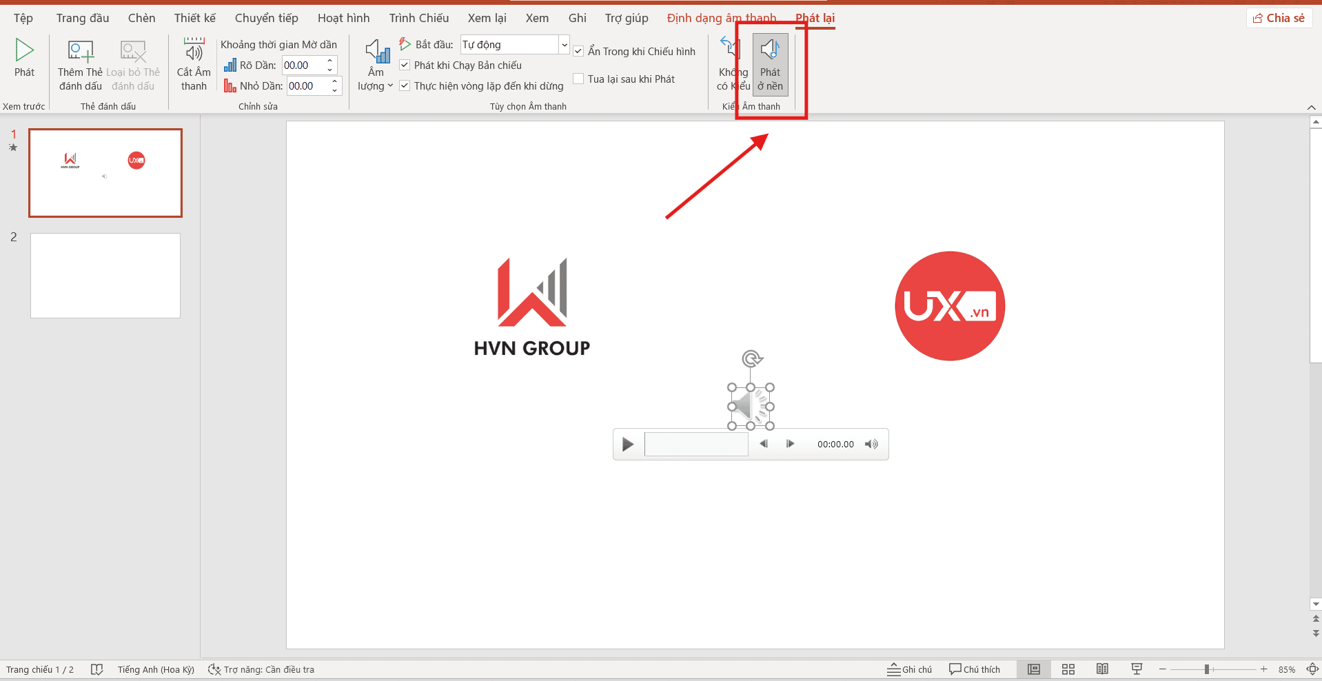 Cài đặt phát nhạc cho toàn bộ Slide