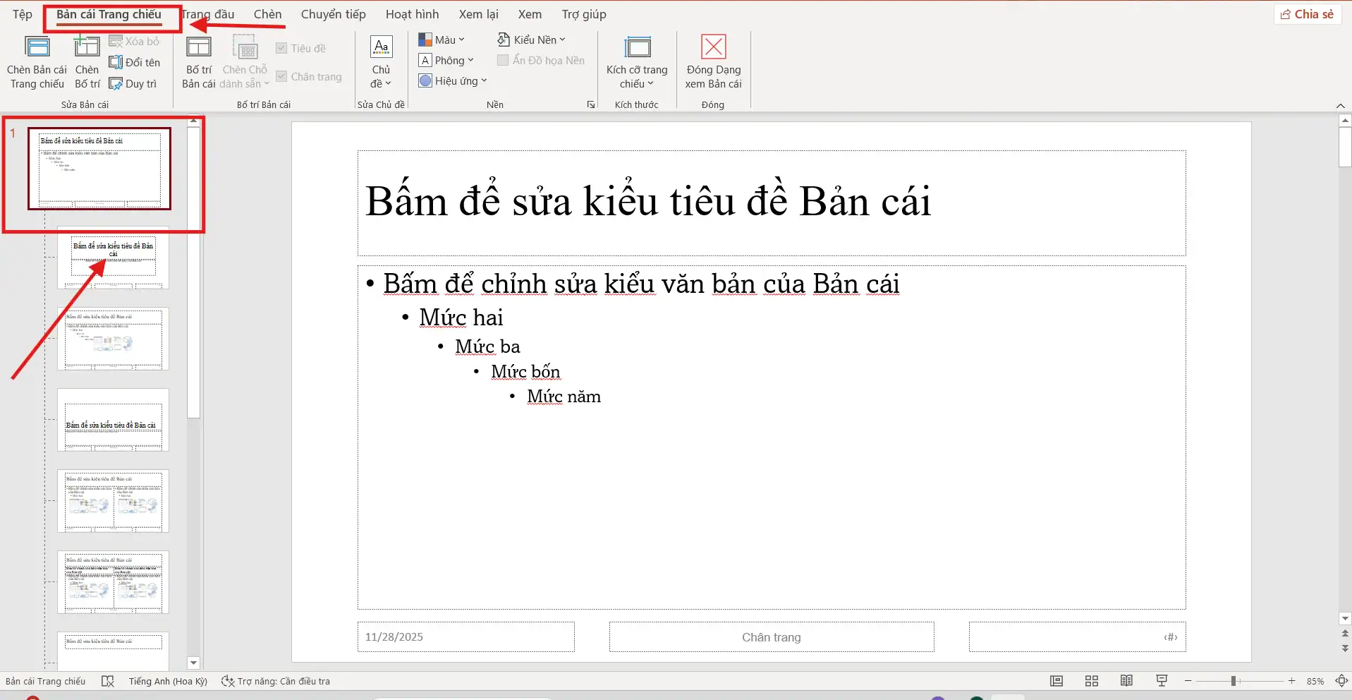 Đổi font chữ bằng Slide Master