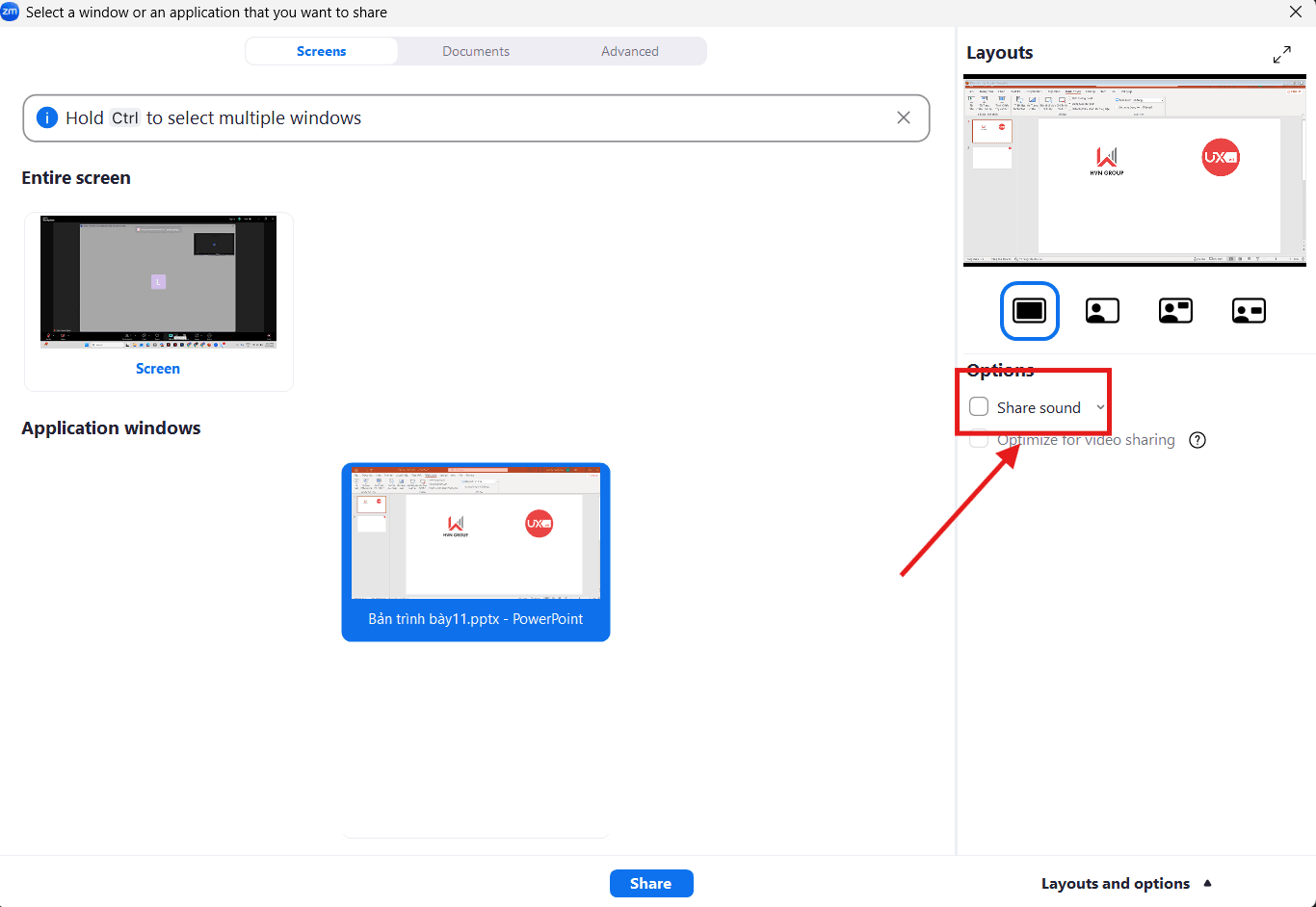 Cách Chiếu Slide PowerPoint Lên Zoom Đúng Chuẩn - Hướng Dẫn Chi Tiết 2025 8 Bật chế độ chia sẻ âm thanh