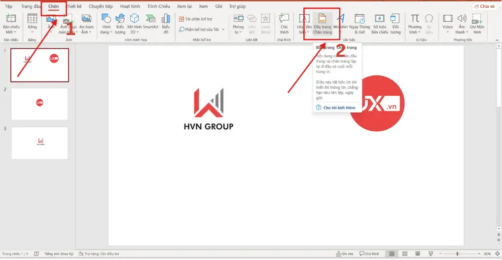 Cách đánh số trang tự động trong PowerPoint