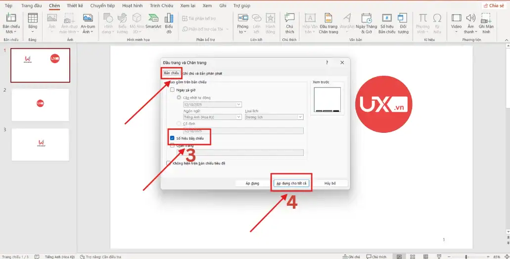 Cánh đánh số trang tự động trong Ppt