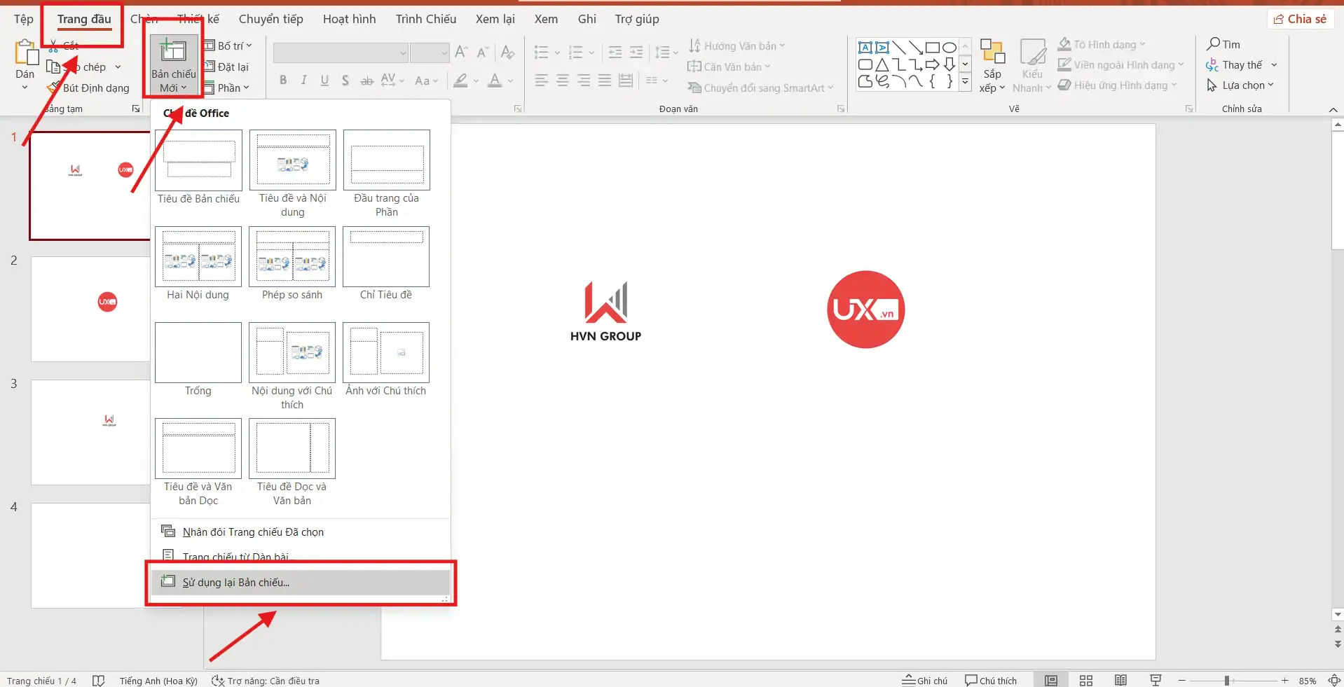 Cách gộp 2 file PowerPoint thành một bằng chức năng Reuse Slides