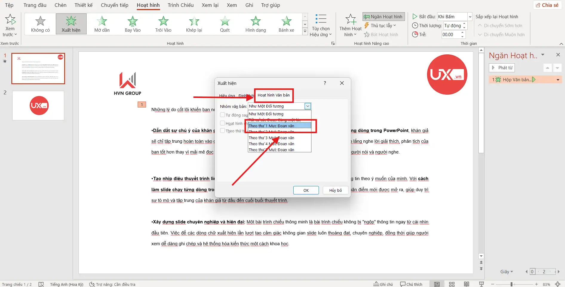 Cách làm Slide chạy từng dòng