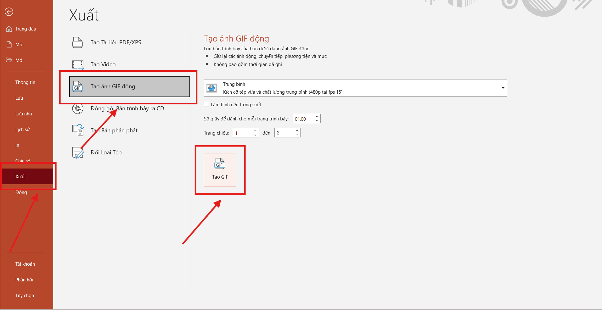 Cách tạo GIF trong PowerPoint bằng Export