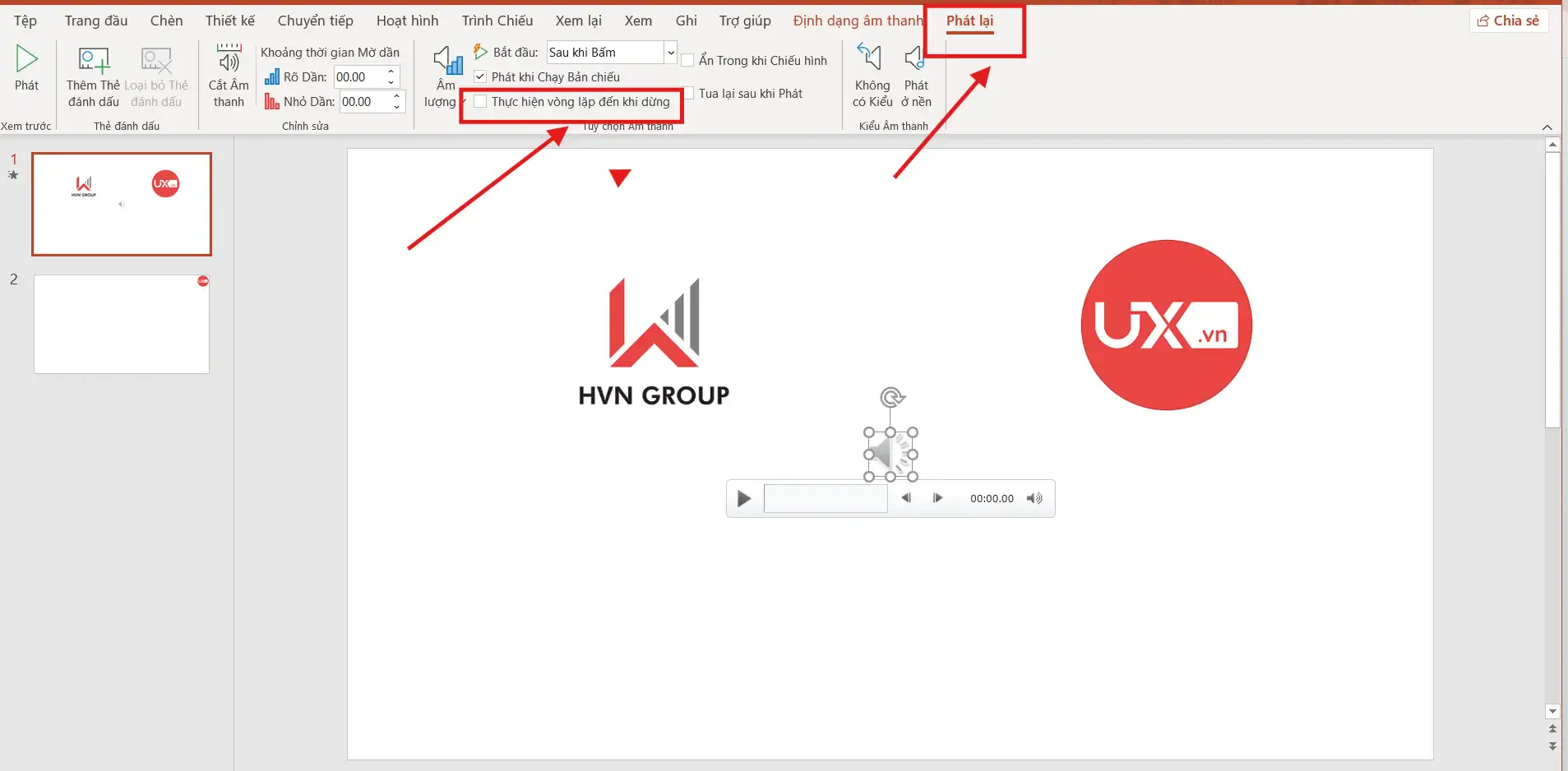 Cách thiết lập nhạc chạy hết Slide