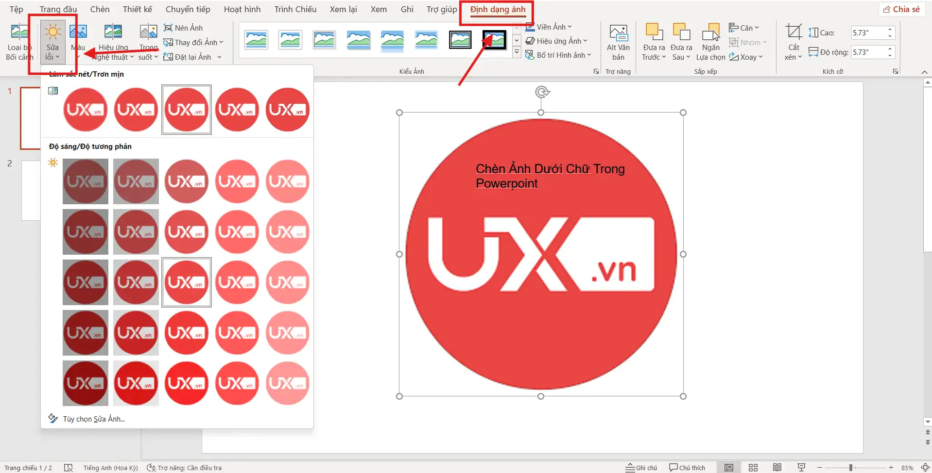 Chèn ảnh dưới chữ