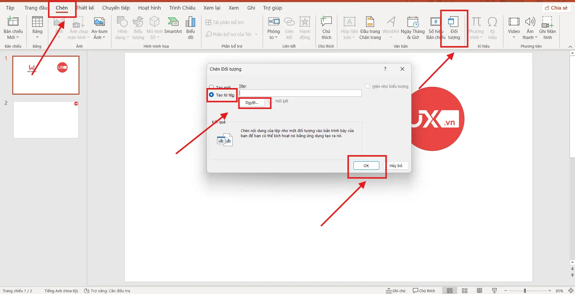 Chèn file Word Exel trong PowerPoint