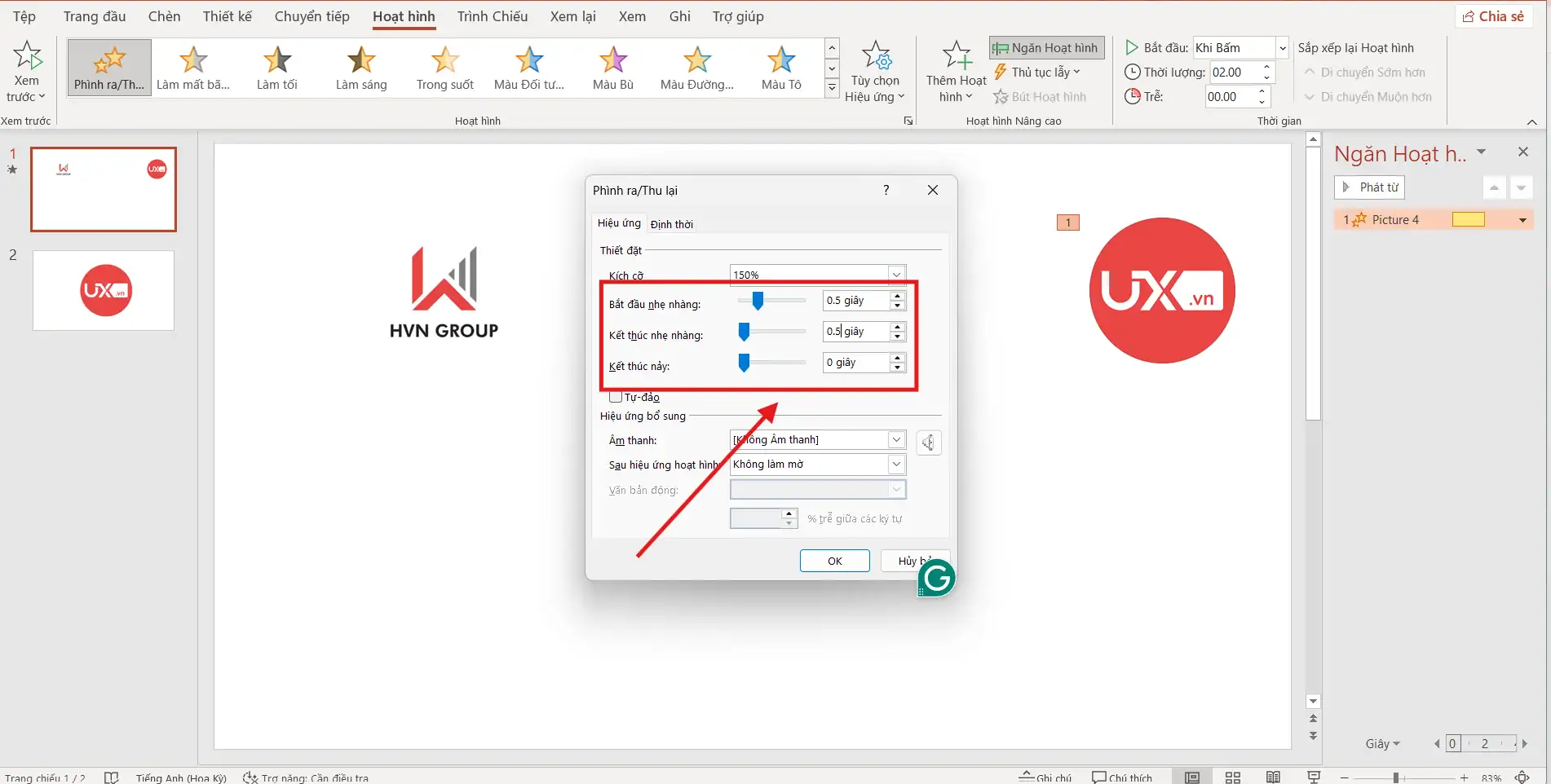 Cách phóng to ảnh trong PowerPoint đơn giản, nhanh chóng 12 Chỉnh bắt đầu và kết thúc