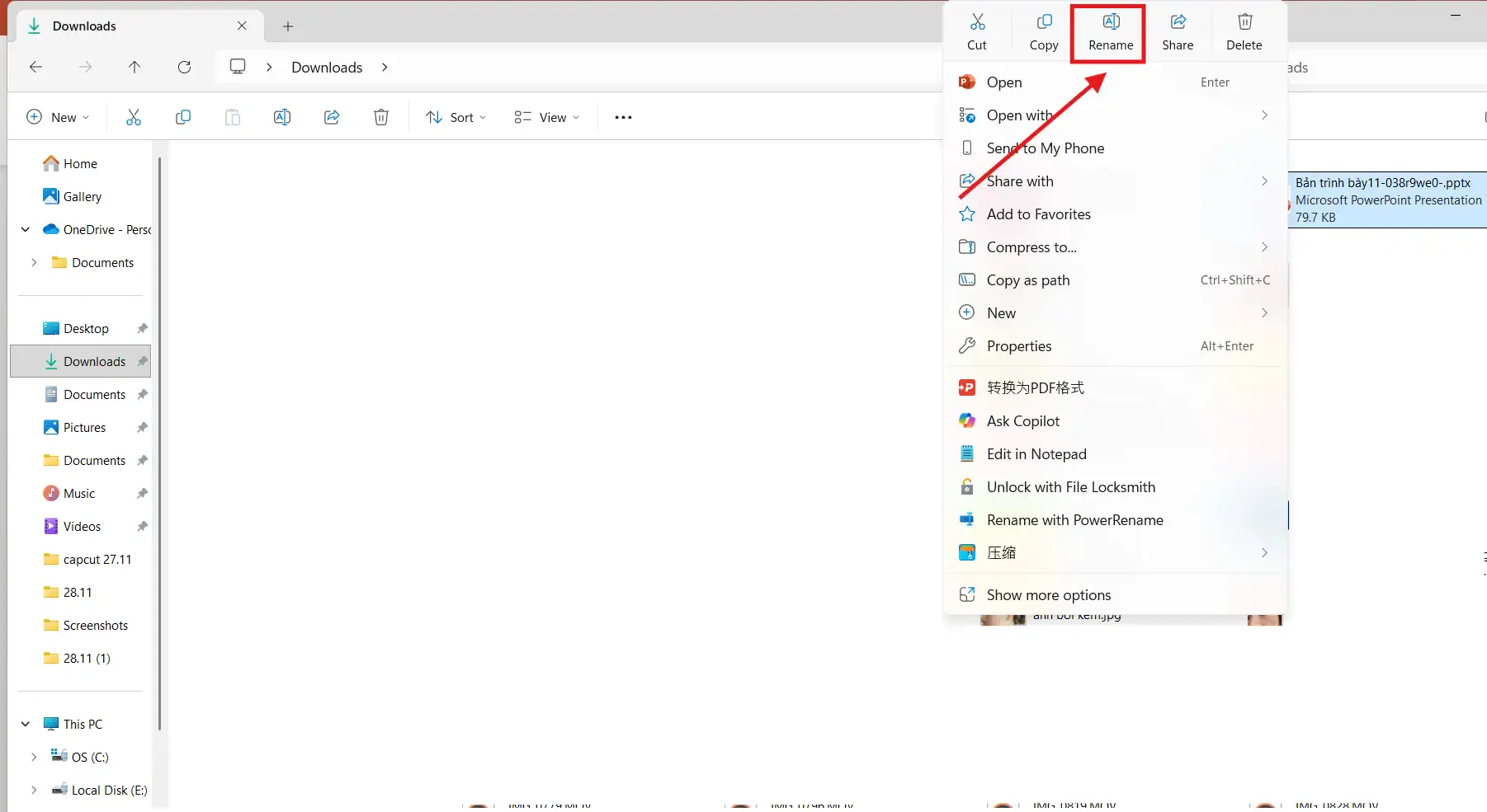 Đổi tên file hoặc đổi vị trí lưu