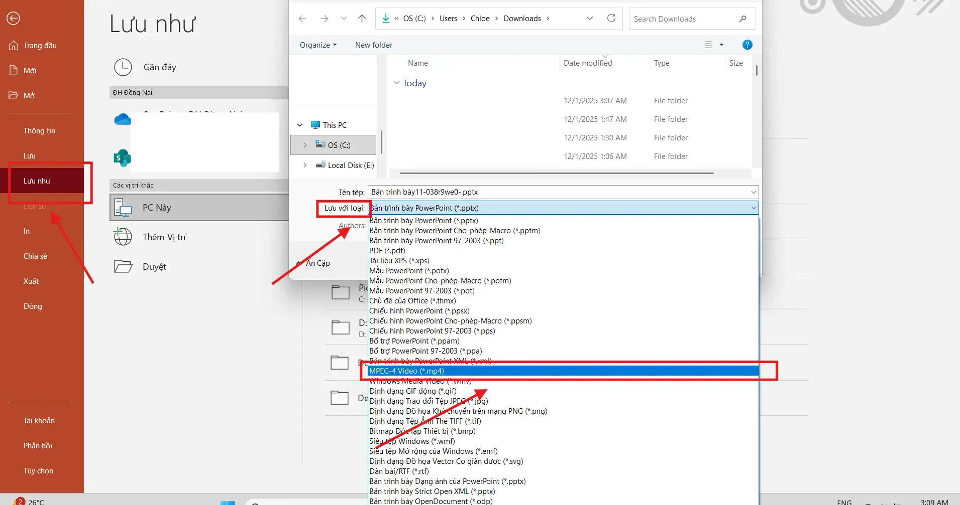 Dùng Save as MP4 thay vì Export