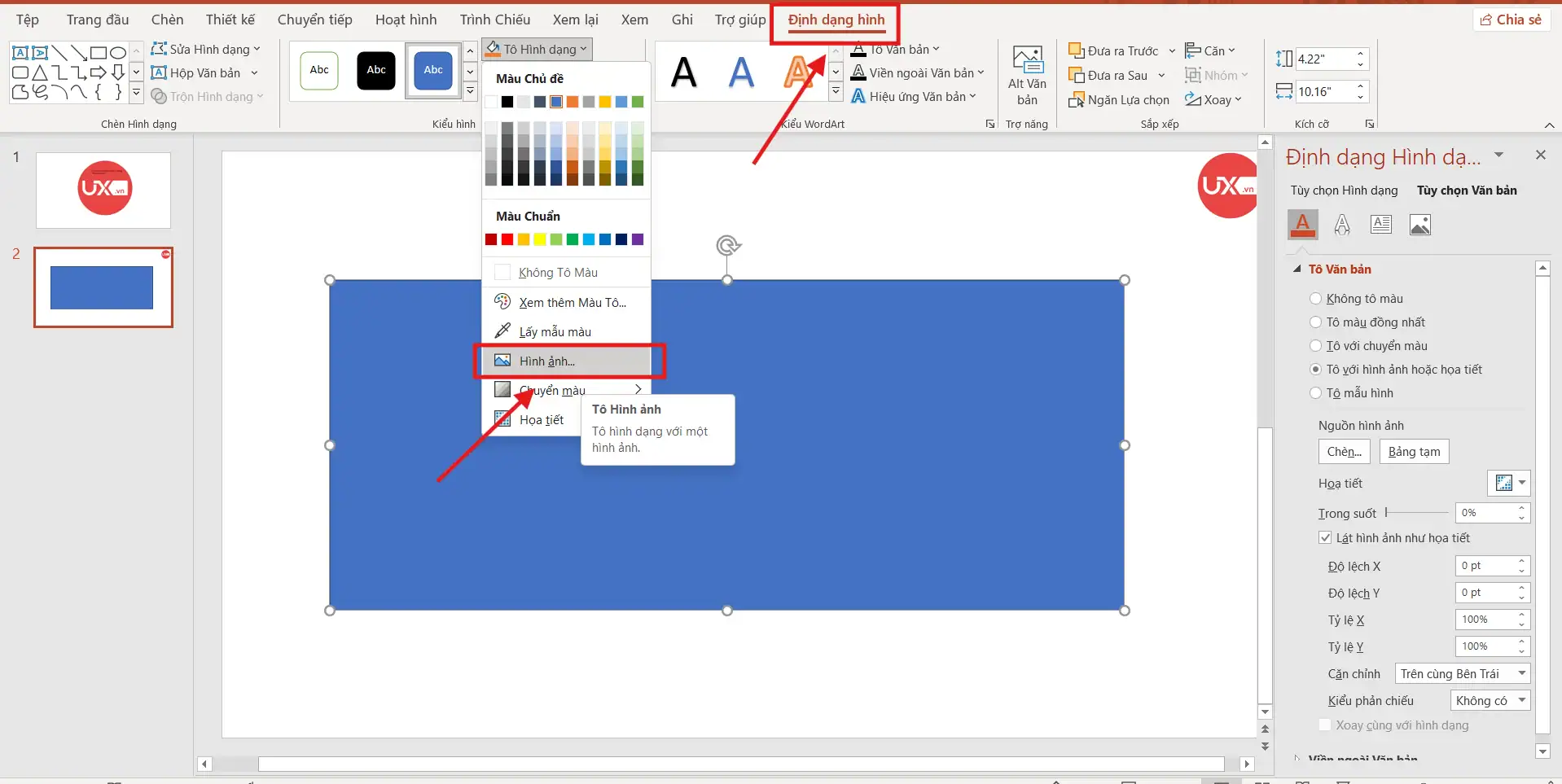 Dùng Shape fill picture