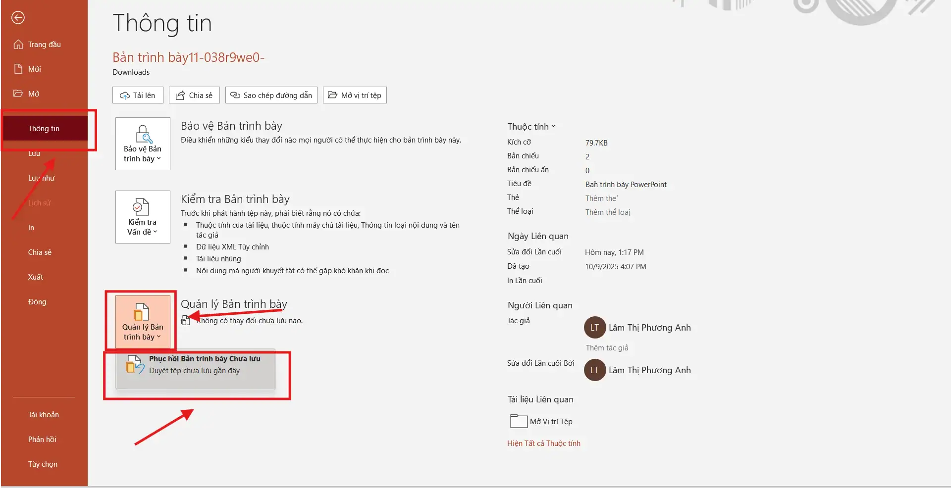 Dùng tính năng Recover unsaved presentations