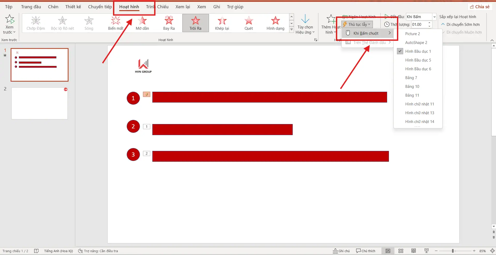 Dùng trigger để mở ô chữ