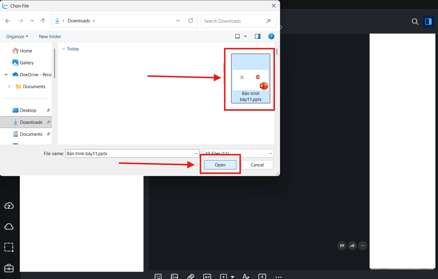 Gửi file Ppt qua Zalo