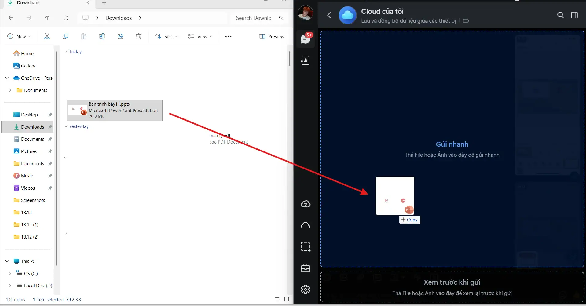 Kéo thả file vào khung chat
