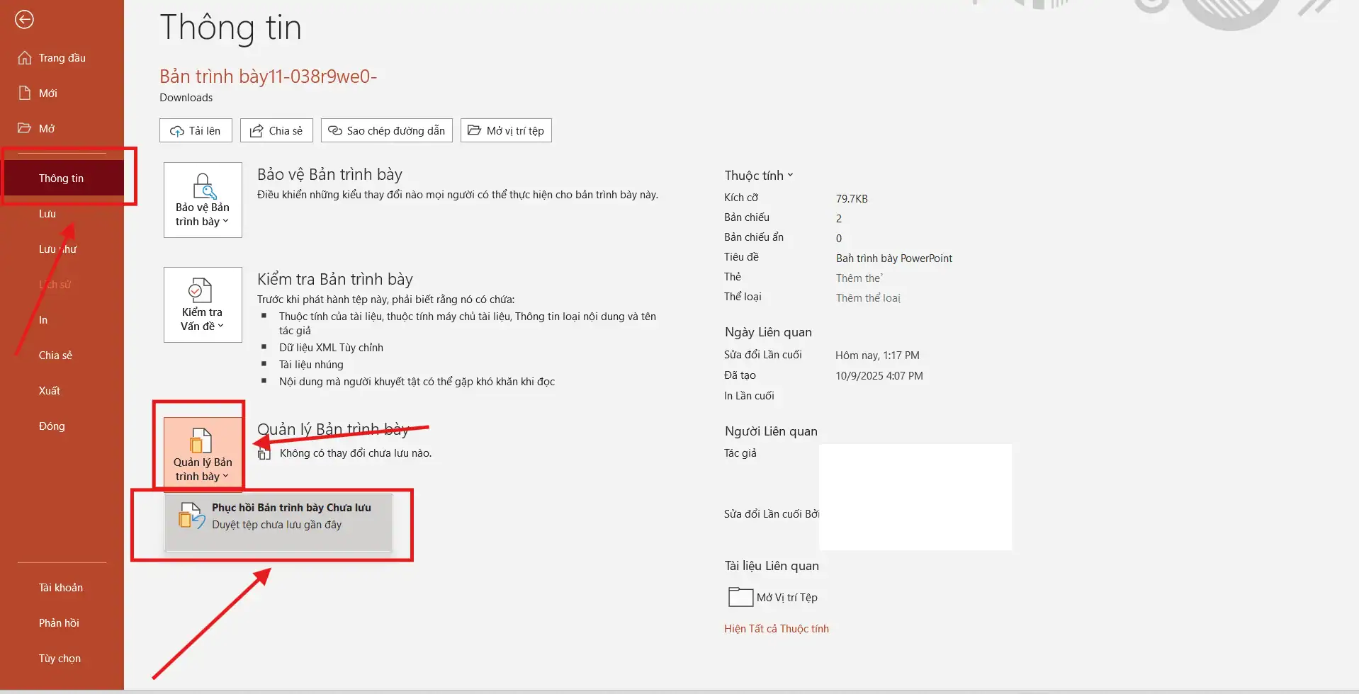 Khôi phục từ bản sao lưu AutoRecover