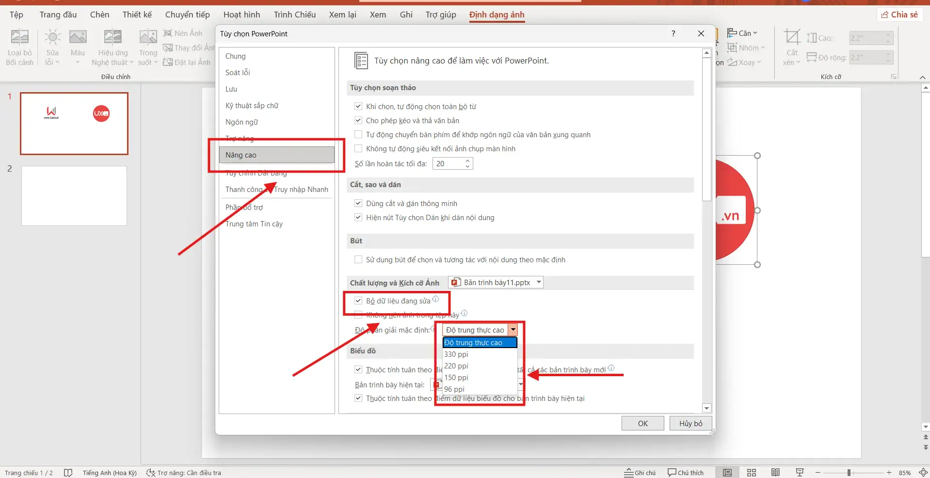 Nén hình ảnh tự động khi lưu file