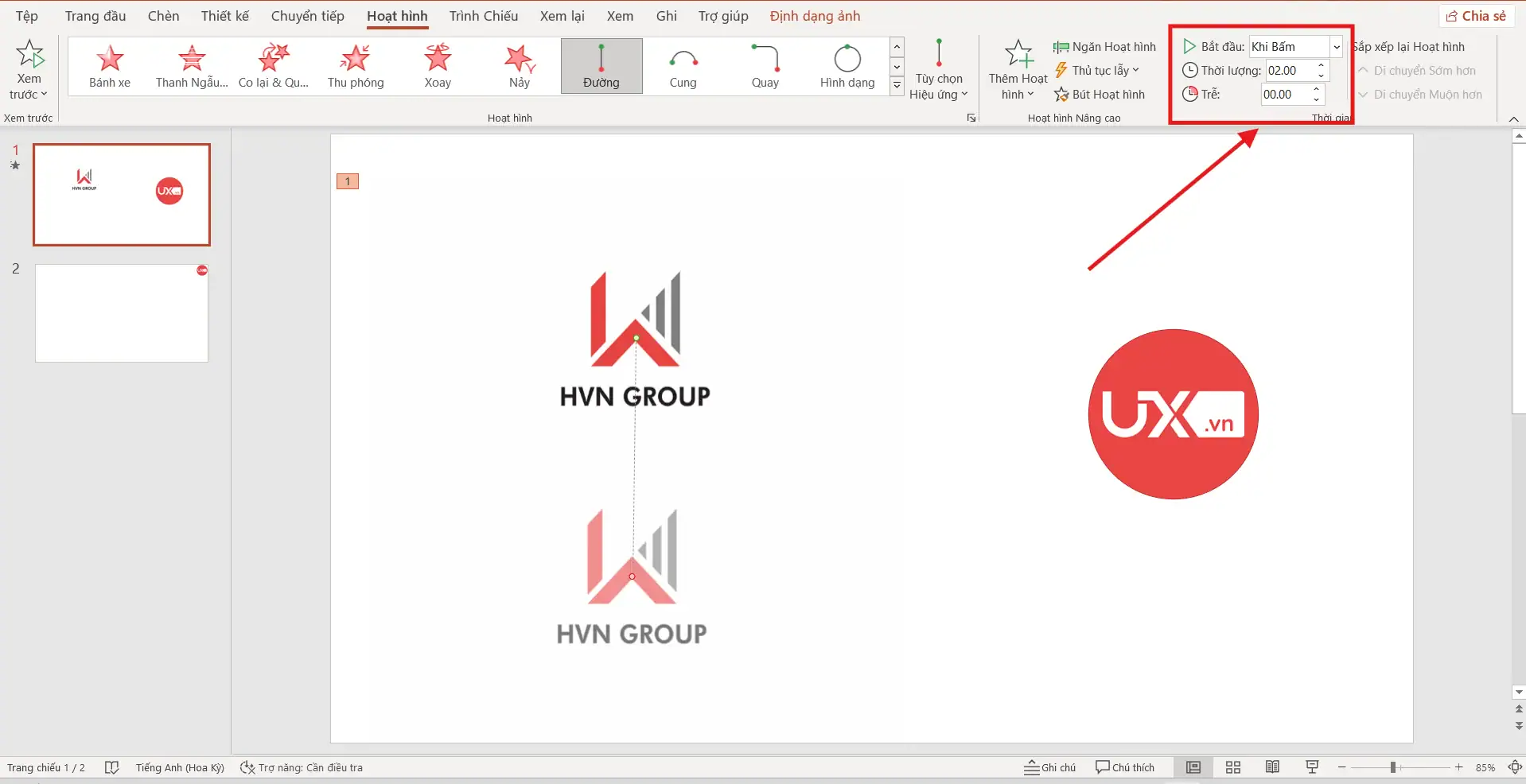 Sử dụng Motion Path trong PowerPoint