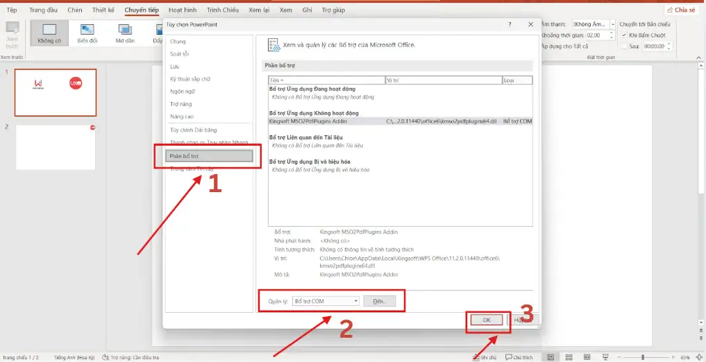 Tắt Add-ins gây xung đột