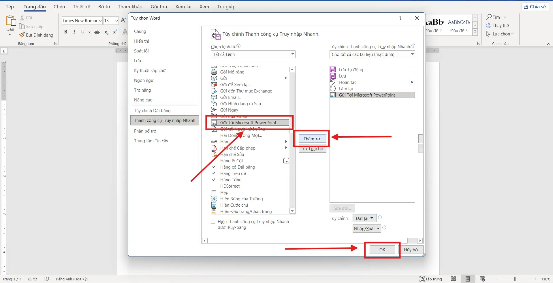 Thêm lệnh chuyển đổi vào hệ thống